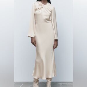 Zara Cream Long-Sleeve Midi Dress